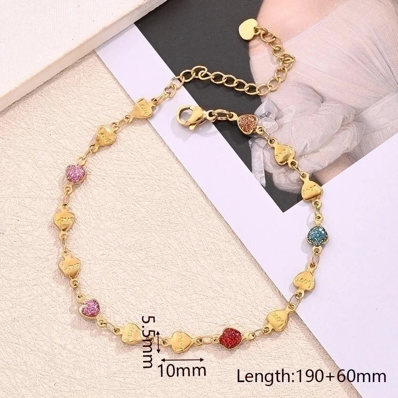 Best Seller In Europe And America 304 Stainless Steel Furnace Vacuum Plating Color Sequins Dripping Oil Hollow Love Butterfly Bracelet