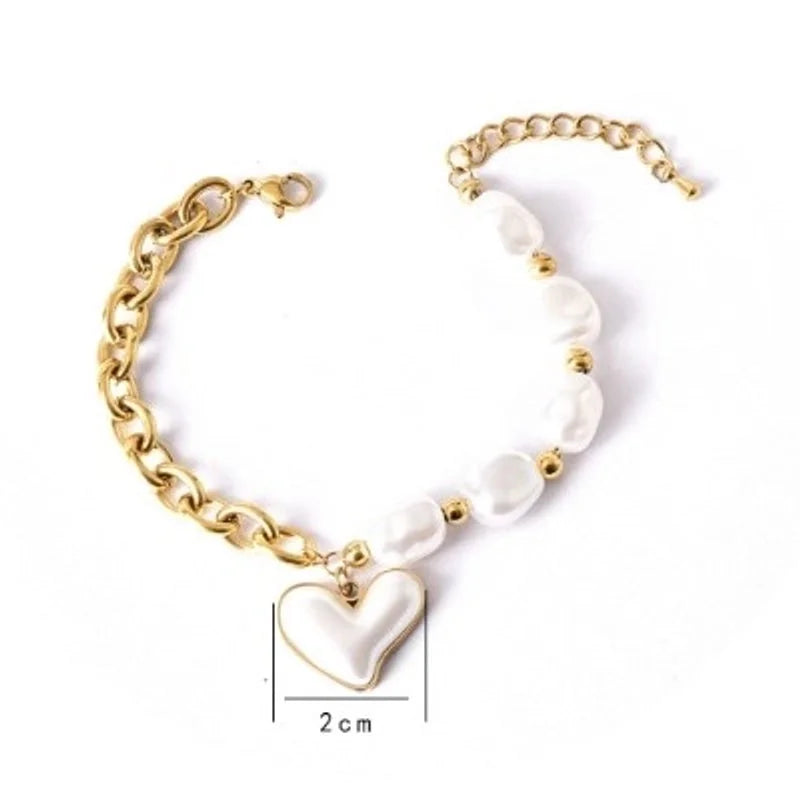 Sweet Geometric Devil's Eye Heart Shape 304 Stainless Steel 18K Gold Plated Artificial Pearls Rhinestones Shell Bracelets In Bulk