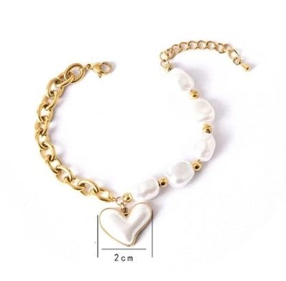 Sweet Geometric Devil's Eye Heart Shape 304 Stainless Steel 18K Gold Plated Artificial Pearls Rhinestones Shell Bracelets In Bulk