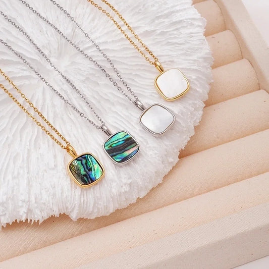 Minimalist Geometric 304 Stainless Steel Copper Shell Inlay Pendant Necklace