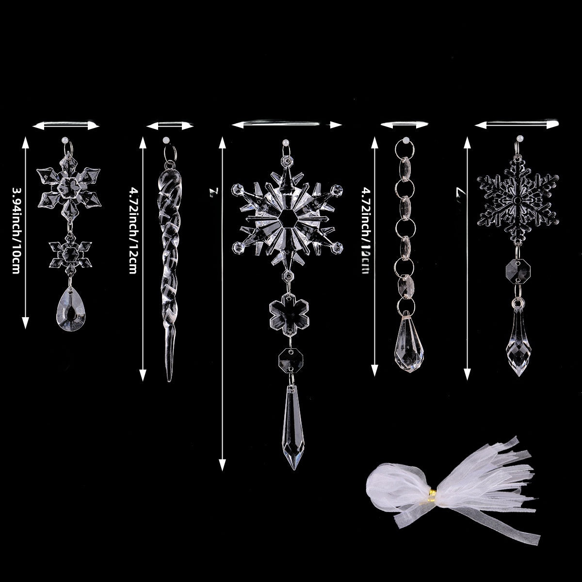 Acrylic Snowflake Ice Stick Hanging Decoration Set Christmas Transparent Ice Cone Pendant Christmas Tree Hanging Ornament