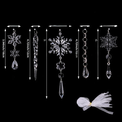 Acrylic Snowflake Ice Stick Hanging Decoration Set Christmas Transparent Ice Cone Pendant Christmas Tree Hanging Ornament