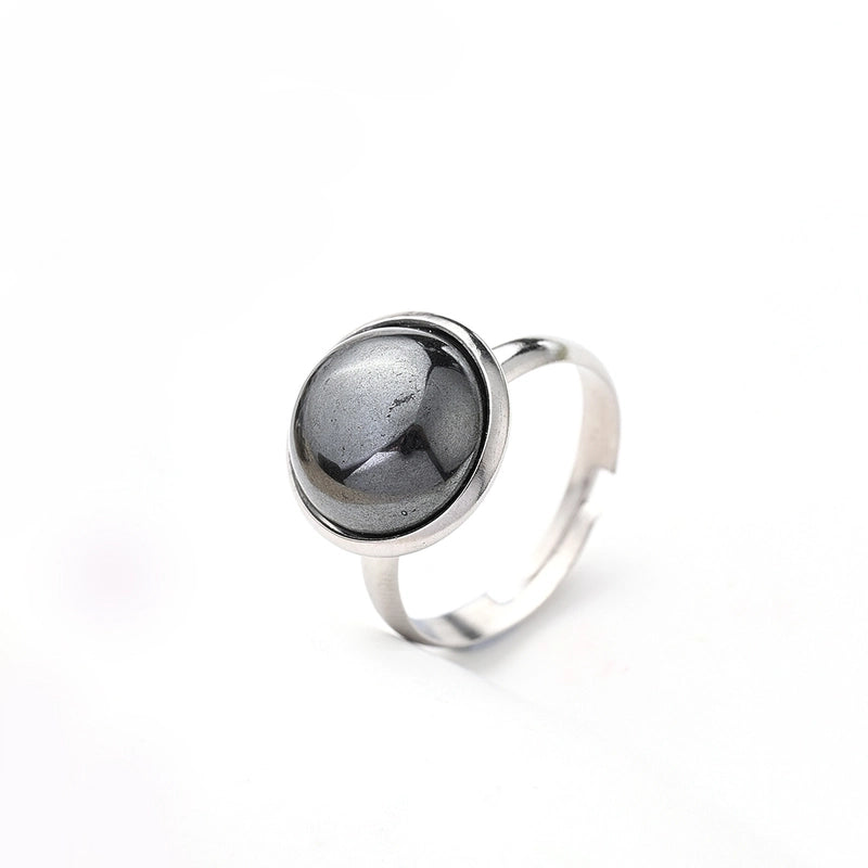 Casual Minimalist Round Spot Solid Color 304 Stainless Steel Natural Stone Opal Polishing Inlay Adjustable Ring