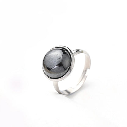 Casual Minimalist Round Spot Solid Color 304 Stainless Steel Natural Stone Opal Polishing Inlay Adjustable Ring