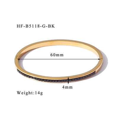 Minimalist Shiny Solid Color 316L Stainless Steel 18K Gold Plated Zircon Bangle In Bulk
