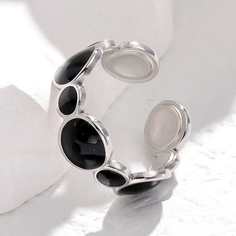 Retro Oval Stainless Steel Enamel Open Ring