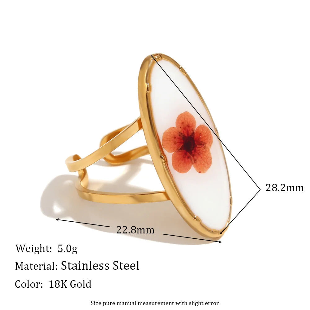 Vintage Fashion Retro Ellipse Quadrilateral Geometric Stainless Steel 18K Gold Plated Rings