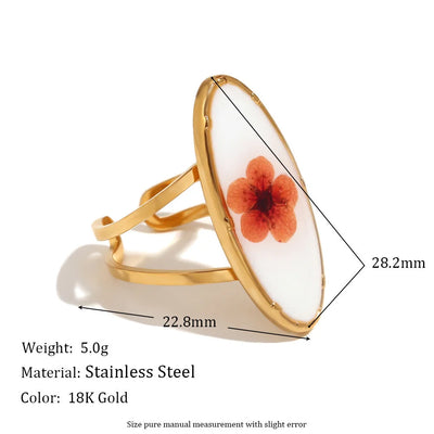 Vintage Fashion Retro Ellipse Quadrilateral Geometric Stainless Steel 18K Gold Plated Rings