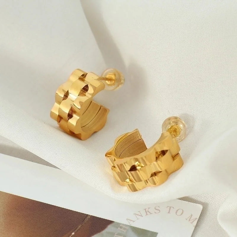 Elegant Formal Minimalist Round Solid Color 304 Stainless Steel Titanium Steel 18K Gold Plated Plating Rings Bracelets Earrings