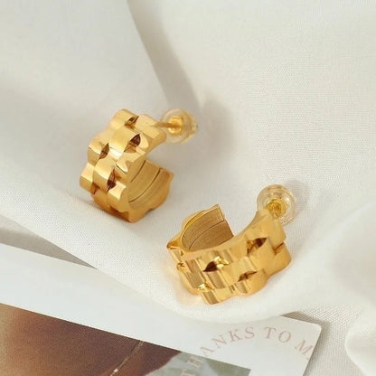 Elegant Formal Minimalist Round Solid Color 304 Stainless Steel Titanium Steel 18K Gold Plated Plating Rings Bracelets Earrings