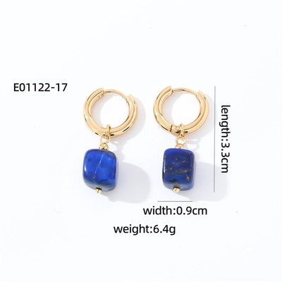 1 Pair Casual Vintage Style Minimalist Square Plating 304 Stainless Steel Natural Stone Gold Plated Drop Earrings