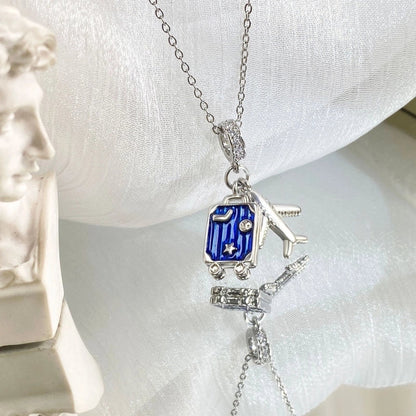 Copper Cable Chain Plating Four Leaf Clover Eiffel Tower Airplane Pendant Necklace