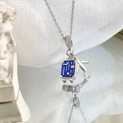 Copper Cable Chain Plating Four Leaf Clover Eiffel Tower Airplane Pendant Necklace