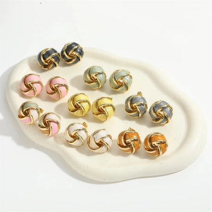 1 Pair Elegant Round Copper 14K Gold Plated Ear Studs