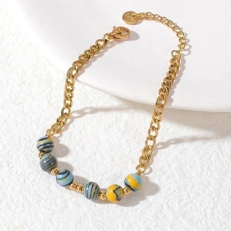 Elegant Minimalist Geometric 304 Stainless Steel 18K Gold Plated Synthetic Stone Bracelets In Bulk