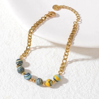 Elegant Minimalist Geometric 304 Stainless Steel 18K Gold Plated Synthetic Stone Bracelets In Bulk