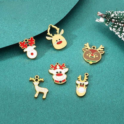 Stainless Steel Christmas Series Oil Drop Elk Style Pendant Diy Accessories Compatible With Bracelets And Necklaces