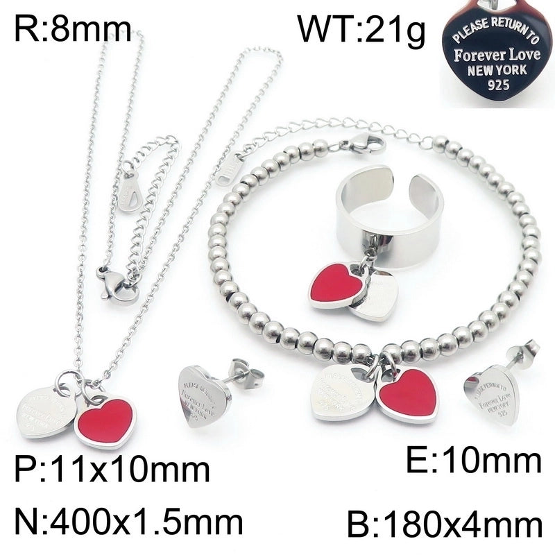 Minimalist Heart Shape 304 Stainless Steel 18K Gold Plated Jewelry Set