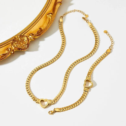 3 Pieces Fashion Heart Shape Stainless Steel Titanium Steel Plating Bracelets Necklace