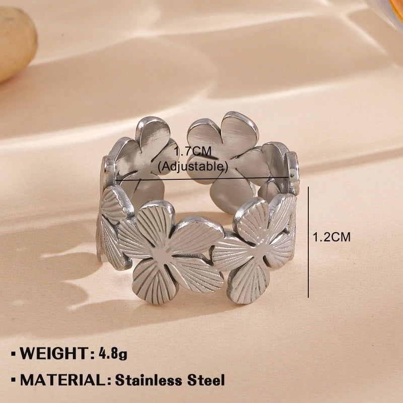 Minimalist Flower 304 Stainless Steel Plating Open Rings