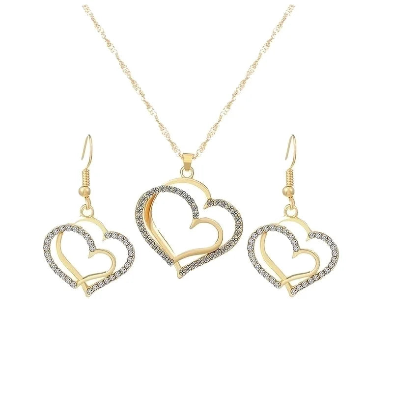 Copper Elegant Sweet Plating Inlay Heart Shape Zircon Earrings Necklace
