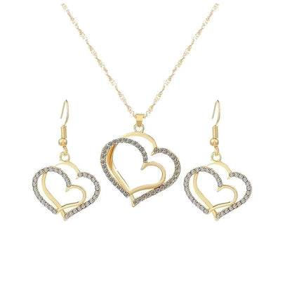 Copper Elegant Sweet Plating Inlay Heart Shape Zircon Earrings Necklace