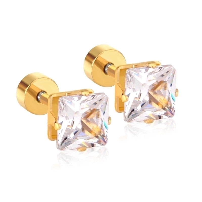 Minimalist Square Stainless Steel Rhinestone Ear Studs 1 Pair
