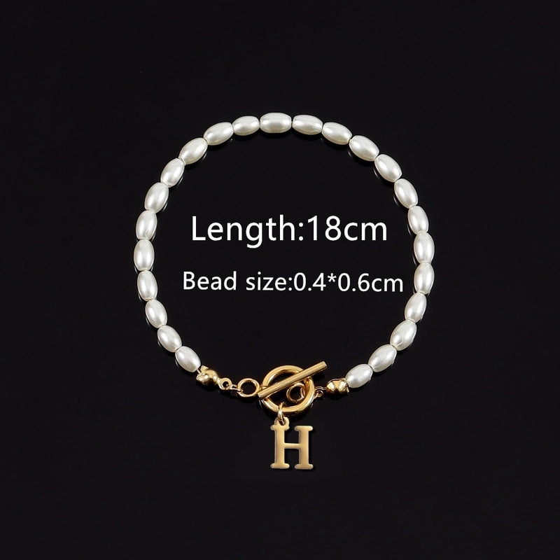Elegant Minimalist Classic Style Letter 304 Stainless Steel Artificial Pearl Bracelets In Bulk