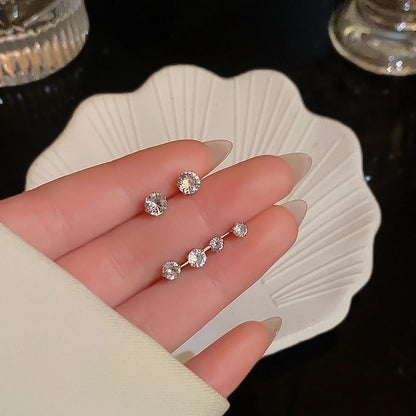 1 Set Minimalist Geometric Enamel Plating Inlay Copper Rhinestones Opal Shell Earrings