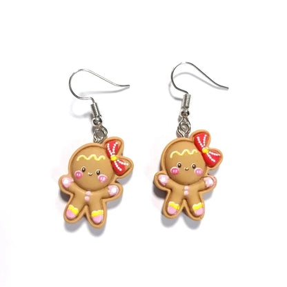Cute Christmas Tree Snowman Elk Resin Three-dimensional Christmas Women's Ear Hook 1 Pair