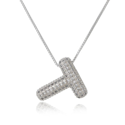 Copper Inlay Letter Zircon Pendant Necklace