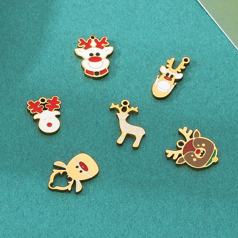 Stainless Steel Christmas Series Oil Drop Elk Style Pendant Diy Accessories Compatible With Bracelets And Necklaces