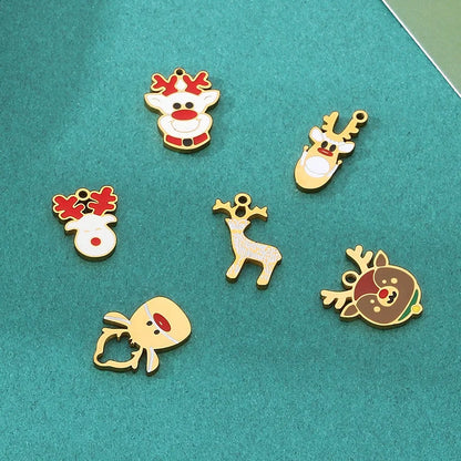 Stainless Steel Christmas Series Oil Drop Elk Style Pendant Diy Accessories Compatible With Bracelets And Necklaces