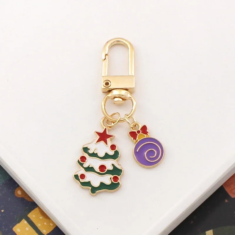 Cartoon Christmas Series Metal Keychain Hanging Christmas Tree Candy Snowman Pendant Small Gifts