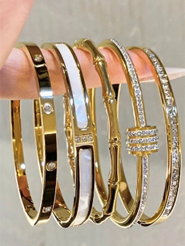 Vintage Style Classic Style Star Bamboo Titanium Steel Bangle In Bulk