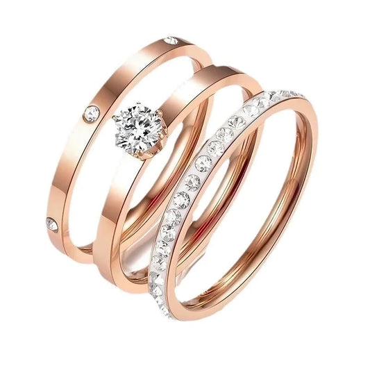 Elegant Minimalist Solid Color Stainless Steel Plating Inlay Zircon 18k Gold Plated Rose Gold Plated White Gold Plated Rings