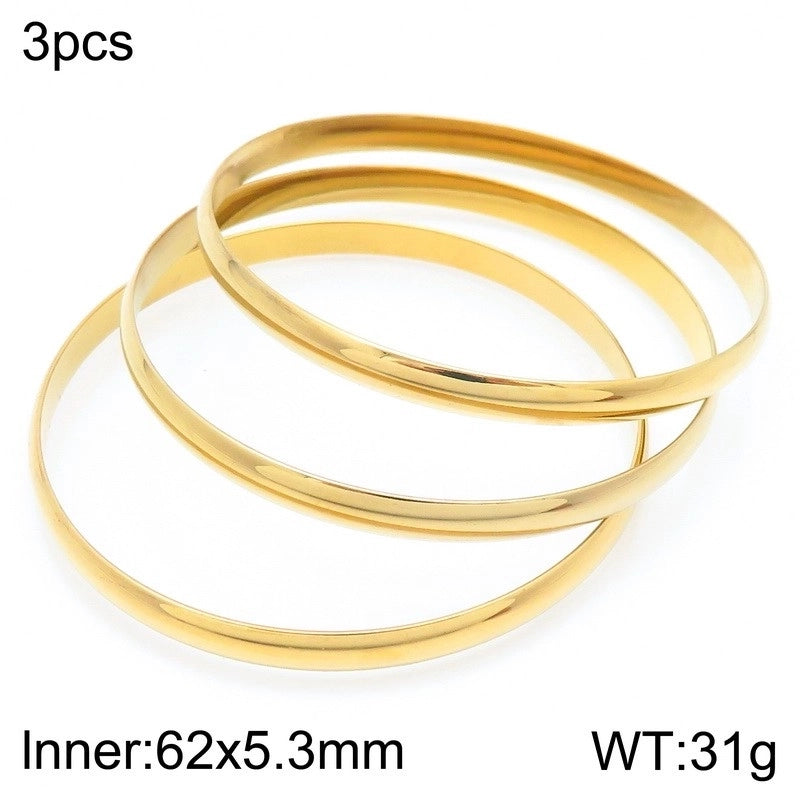 Minimalist Round Stainless Steel 18K Gold Plated Bangle In Bulk