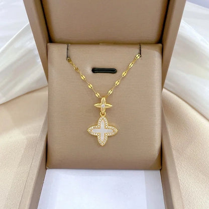 Casual Flower Titanium Steel Copper Inlay Zircon Pendant Necklace