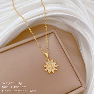 Minimalist Geometric Titanium Steel Diamond Inlay Necklaces