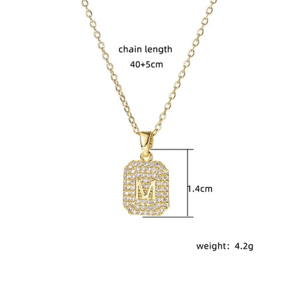 Copper 18K Gold Plated Plating Inlay Double Ring Letter Zircon Necklace