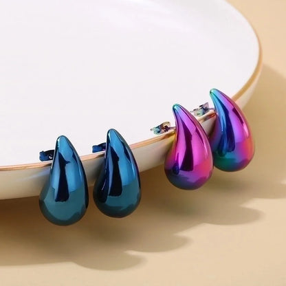 1 Pair Basic Water Droplets Plating Titanium Steel 18K Gold Plated Ear Studs