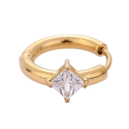 1 Piece Modern Style Minimalist Classic Style Solid Color Inlay 316L Stainless Steel Zircon 14K Gold Plated Hoop Earrings