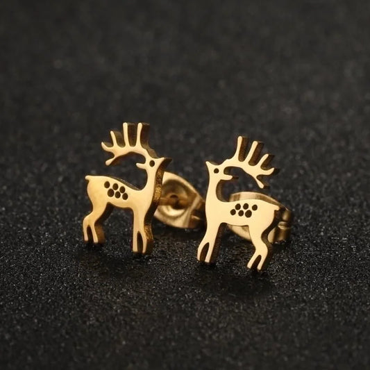 1 Pair Christmas Casual Minimalist Elk Plating Hollow Out 304 Stainless Steel 18K Gold Plated Ear Studs