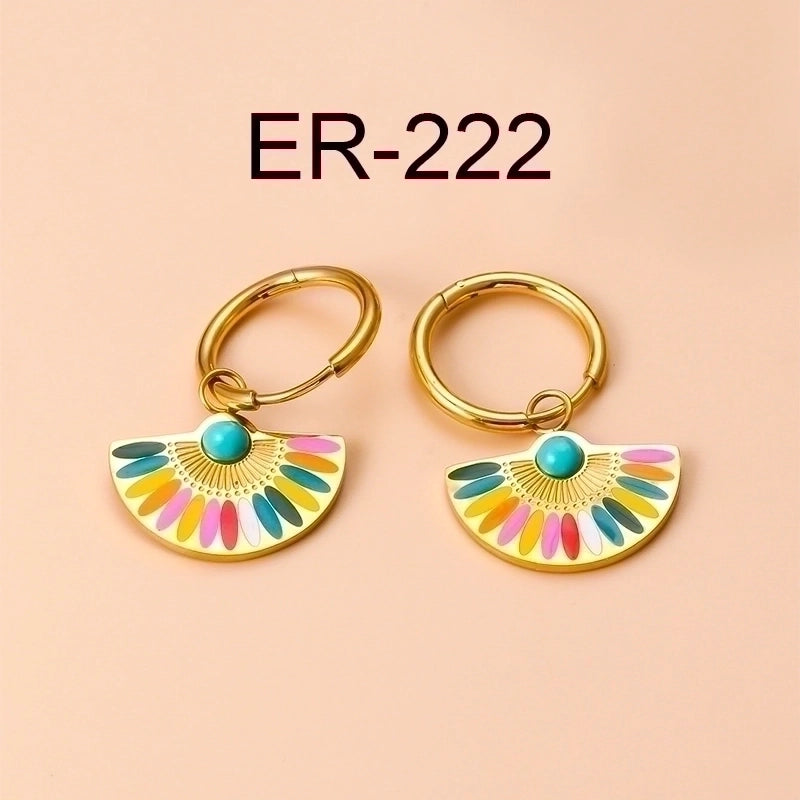 1 Pair Bohemian Sector Enamel 304 Stainless Steel Turquoise Stainless Steel Earrings