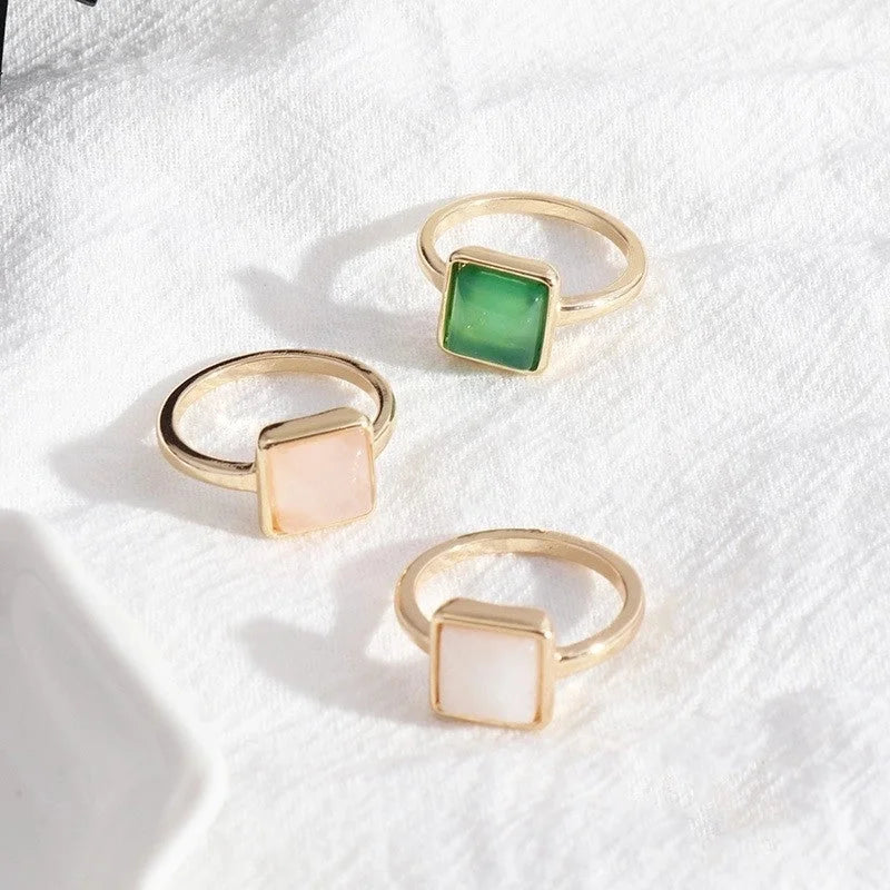 2 Pieces Minimalist Square Alloy Plating Inlay Natural Stone Women\'s Rings