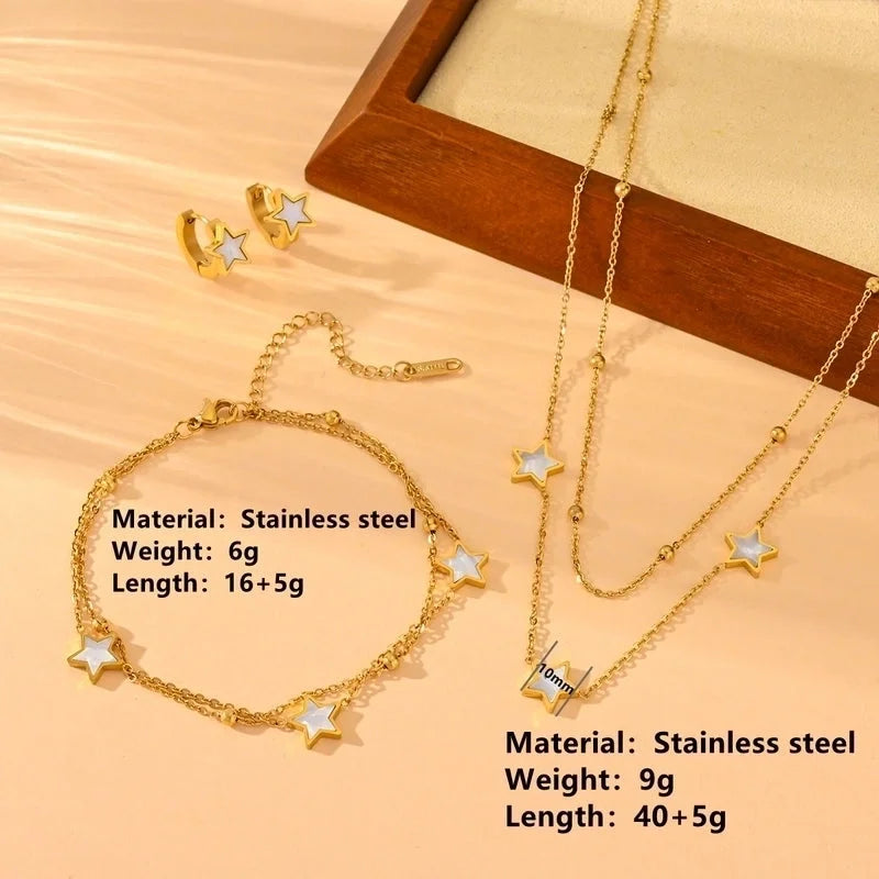 Titanium Steel 18K Gold Plated Elegant Minimalist Inlay Star Heart Shape Acrylic Earrings Anklet Necklace