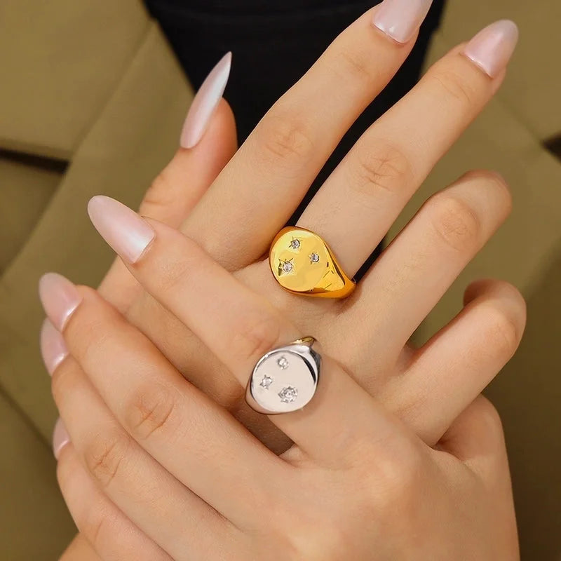 Elegant Modern Style Minimalist Geometric 304 Stainless Steel Plating Rhinestones 18K Gold Plated Women's Rings