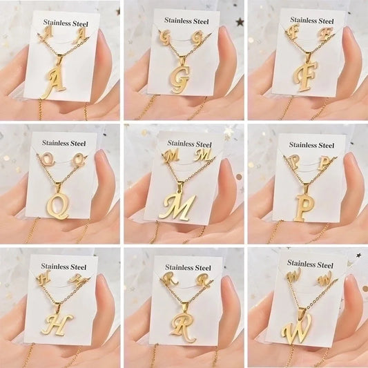 Fashion Letter Titanium Steel Plating Women\'s Earrings Necklace 1 Set