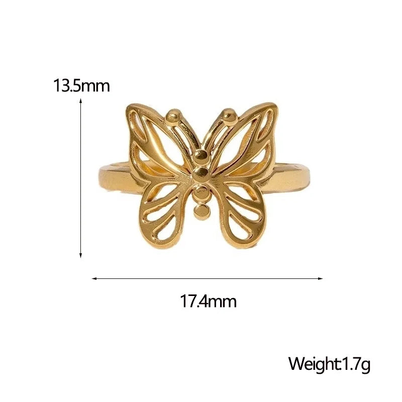 IG Style Minimalist Commute Butterfly 304 Stainless Steel 18K Gold Plated Open Rings