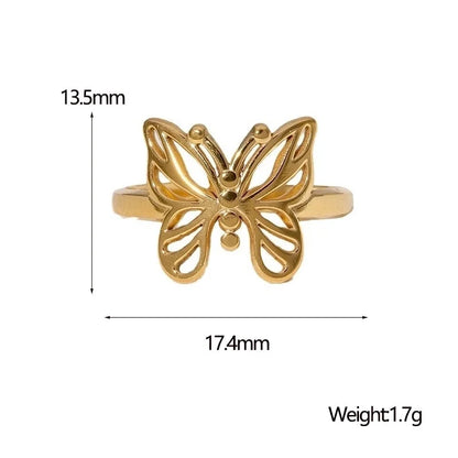 IG Style Minimalist Commute Butterfly 304 Stainless Steel 18K Gold Plated Open Rings
